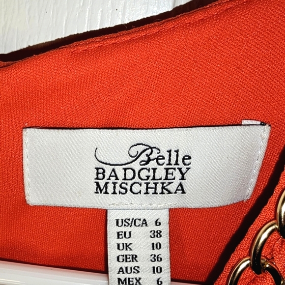 Badgley Mischka Belle Beautiful Bright Orange Flare dress w/ gold accents size 6 - Picture 3 of 4